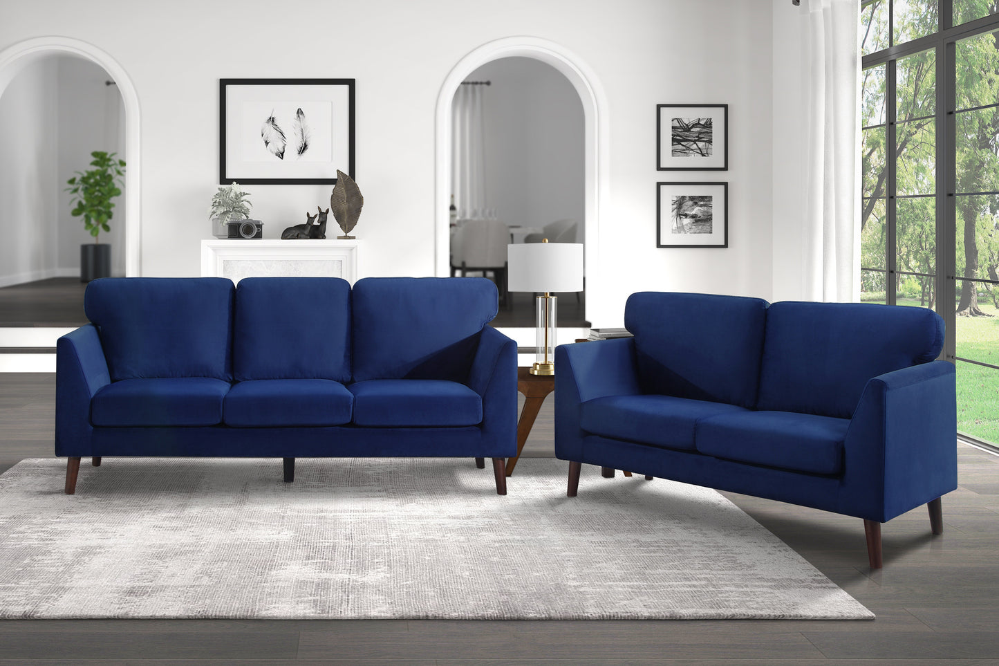 Darcy Velvet Loveseat - Blue