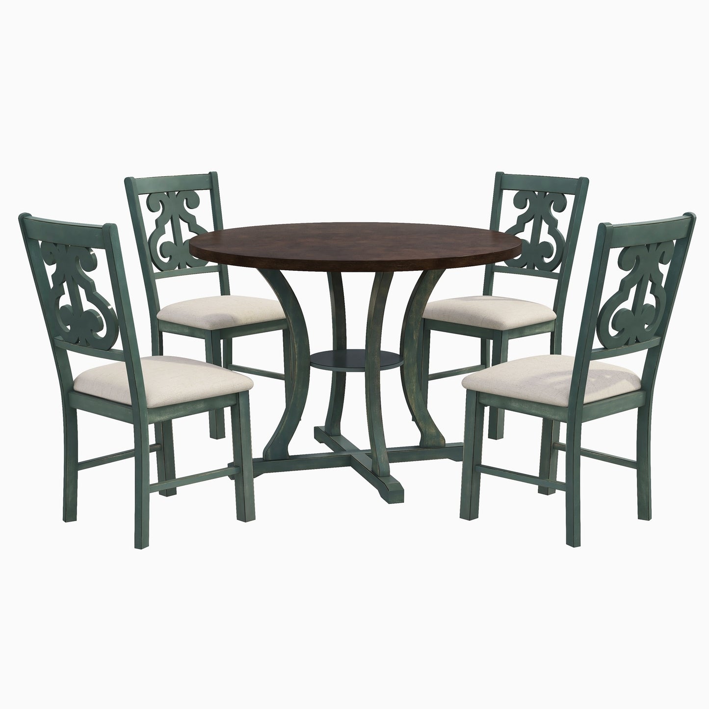 Tristan 5pc Dining Set Round Table 4x Side Chairs - Antique Blue