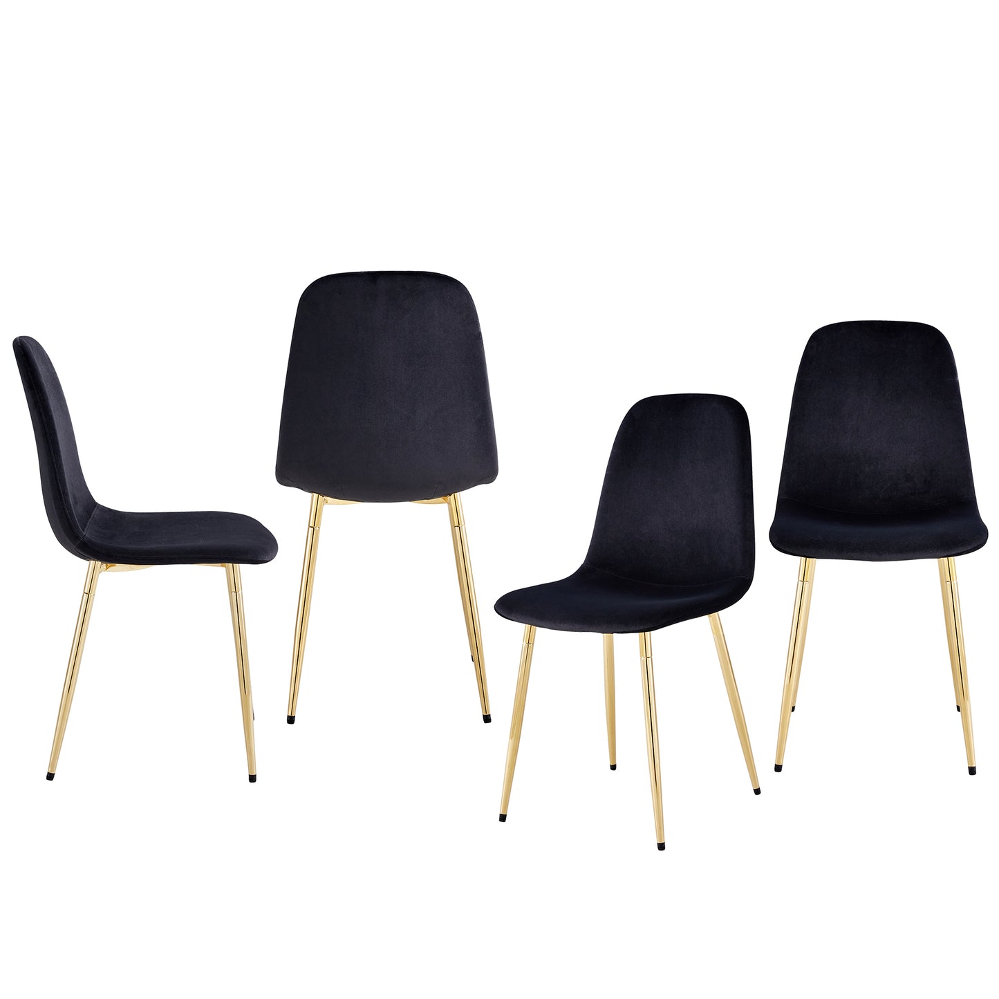 Pax Dining Velvet Chairs with Golden Metal Leg (Set of 6) - Black