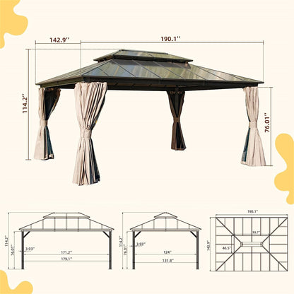 Newton 12 X 16 ft Outdoor Galvanized Steel Roof Gazebo - Brown