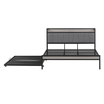 Quest Queen Size Metal Platform Bed Frame with Trundle - Black