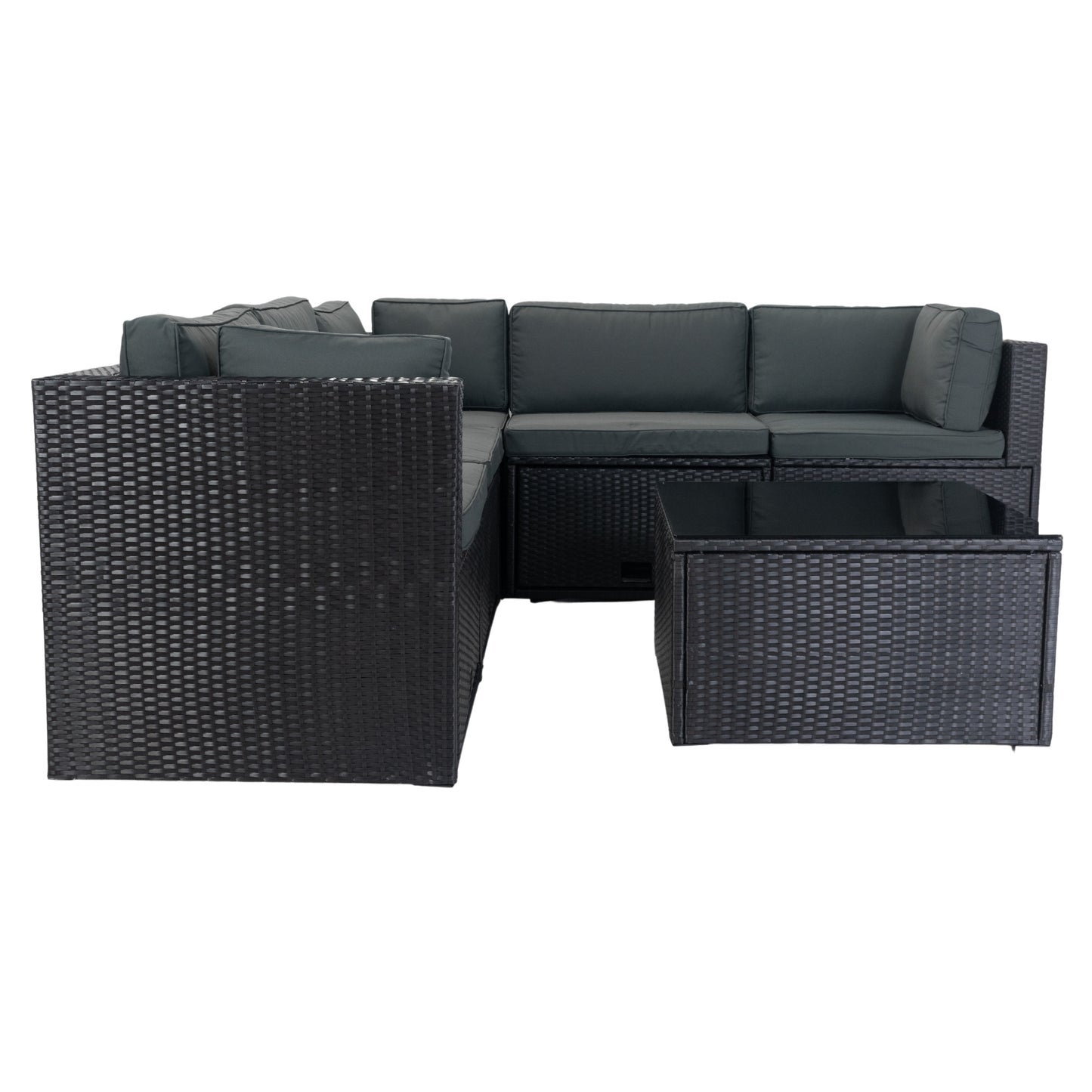 Nana 6 Pc Outdoor Patio Rattan Sectional Sofa Set - Black