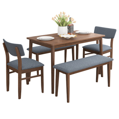 Burchard 5pc Dining Set Table with 2 Benches 2x Side Chairs - Walnut