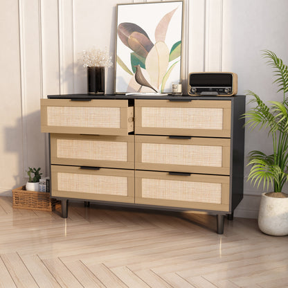 Osteen 6 Drawers Rattan Dresser - Black