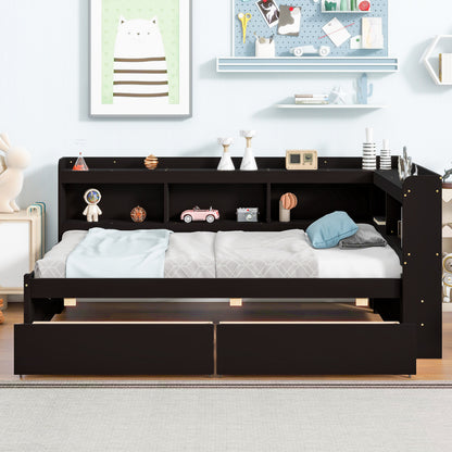 Parker Twin Size Daybed with Bookcases -Drawers - Espresso