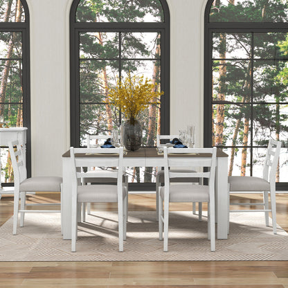 Viola 7pc Dining Set Extendable Table 6x Side Chairs - Brown+White