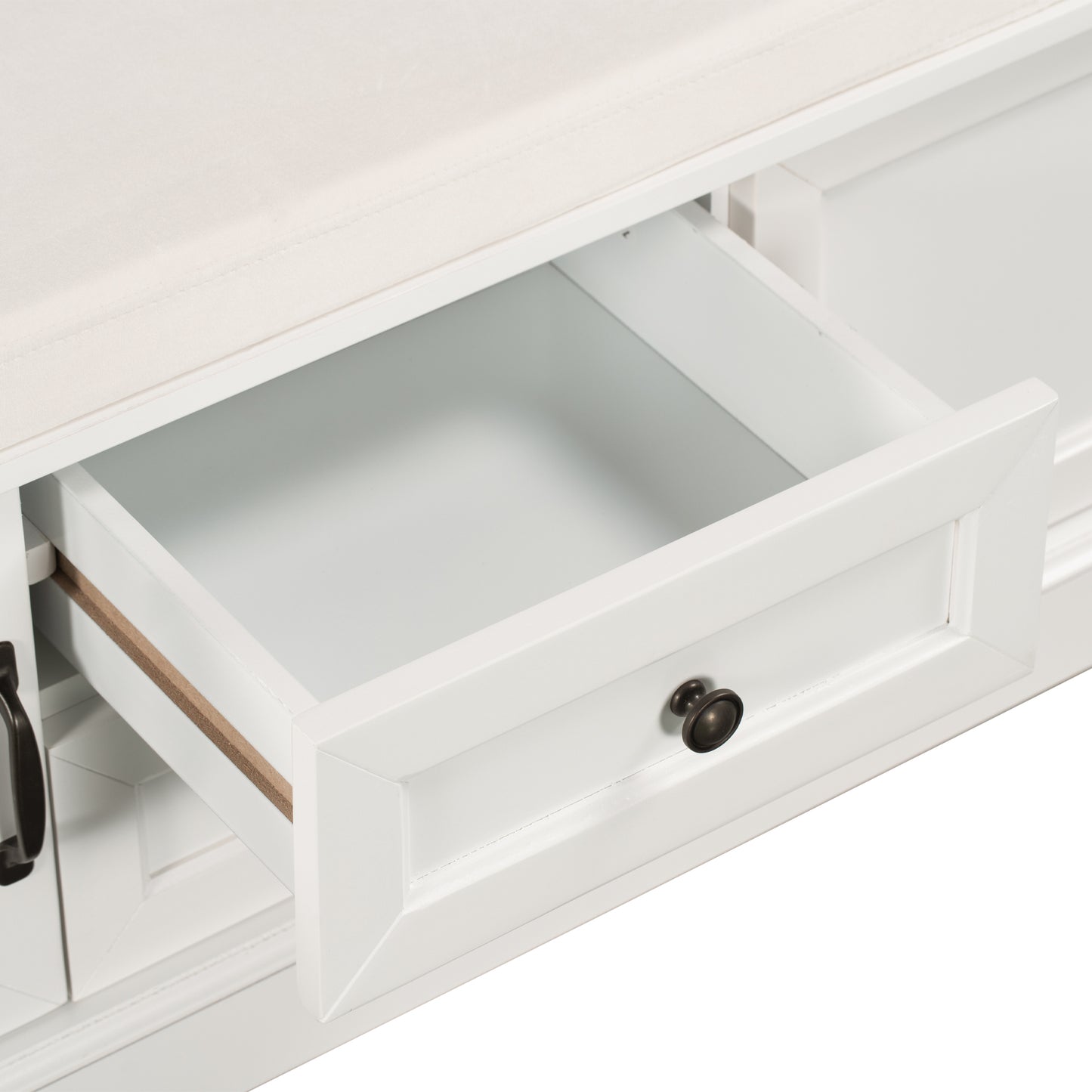 Stash Storage Bench with 2 Drawers and 2 Cabinets - White