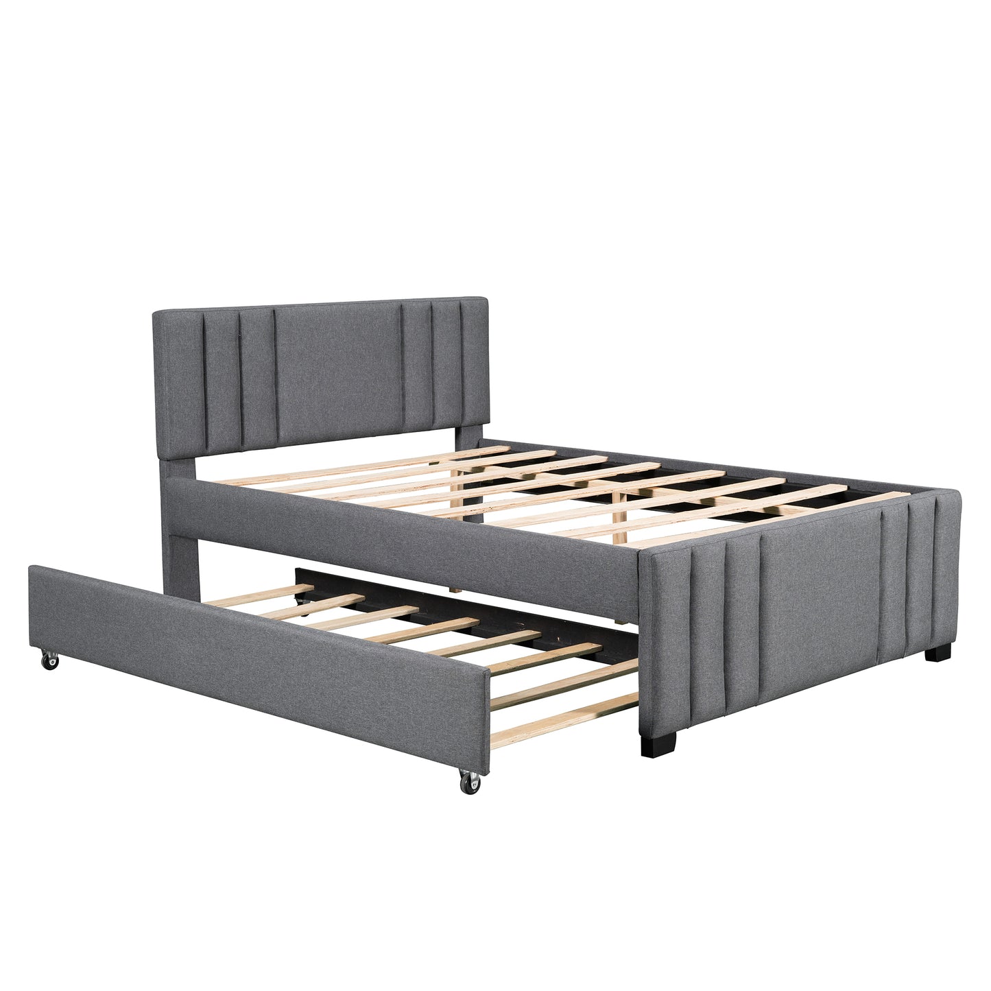 Eira Full Size Upholstered Platform Bed with Trundle - Grey