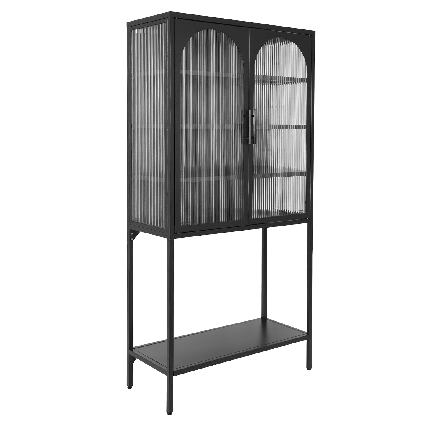 Arched II Glass Doors Floor Cabinet - Black