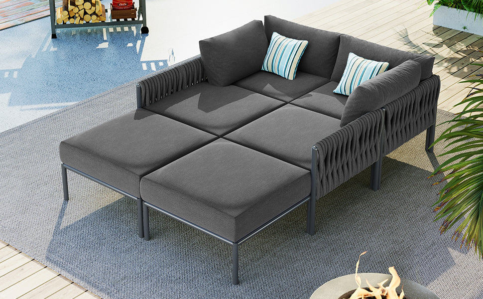 Shana 9 Pc  Aluminum Patio Sectional Sofa Set - Gray