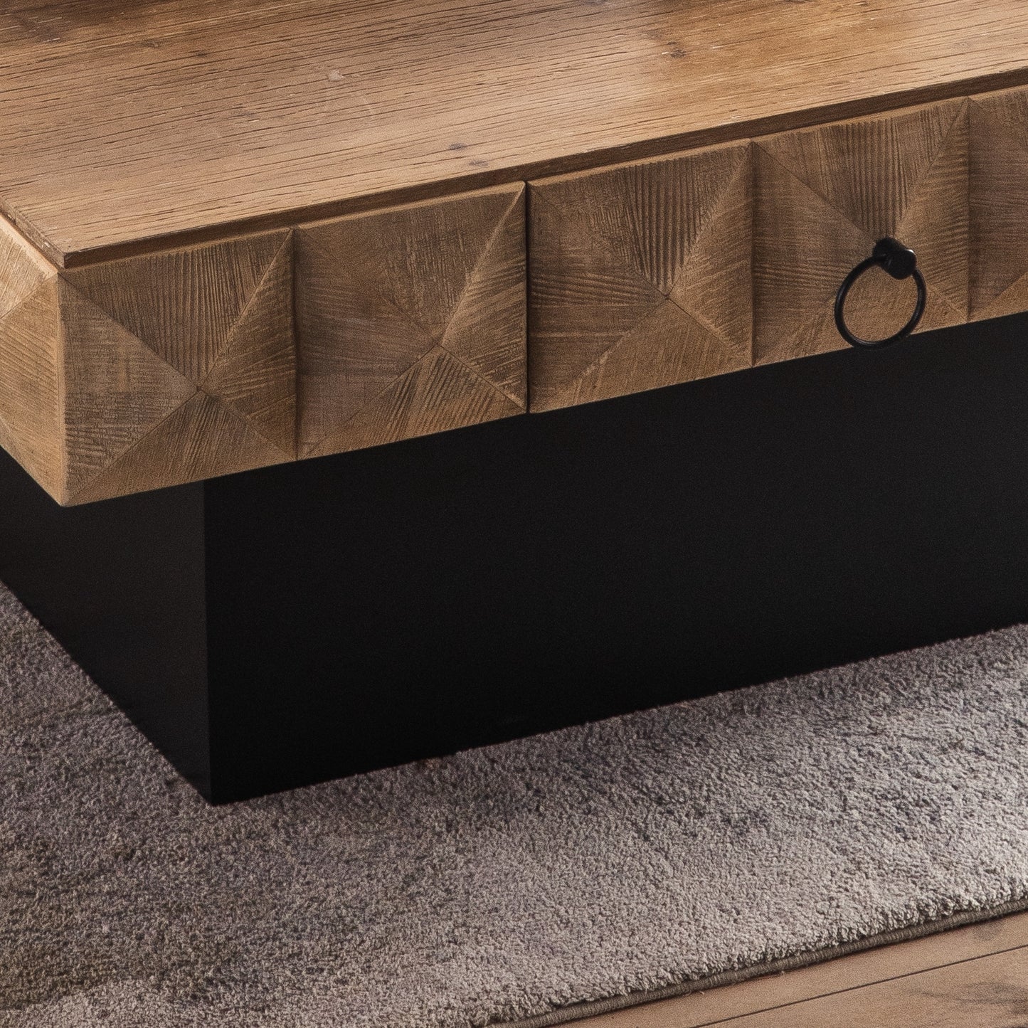 Embossed Pattern Square Retro Coffee Table with 2 Drawers