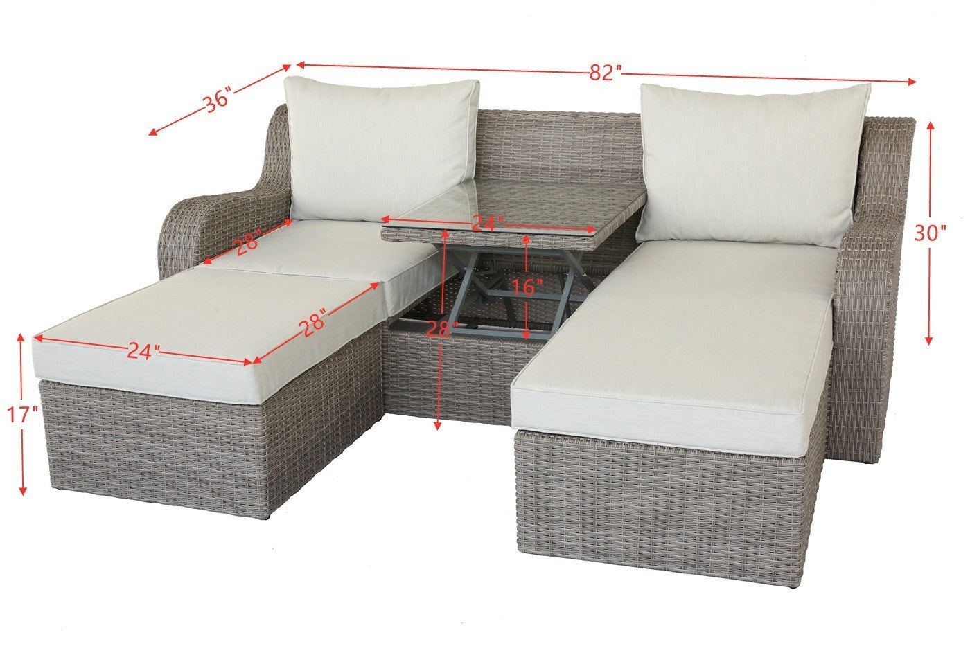 Salena Patio Sectional & 2 Ottomans (2 Pillows) - Beige