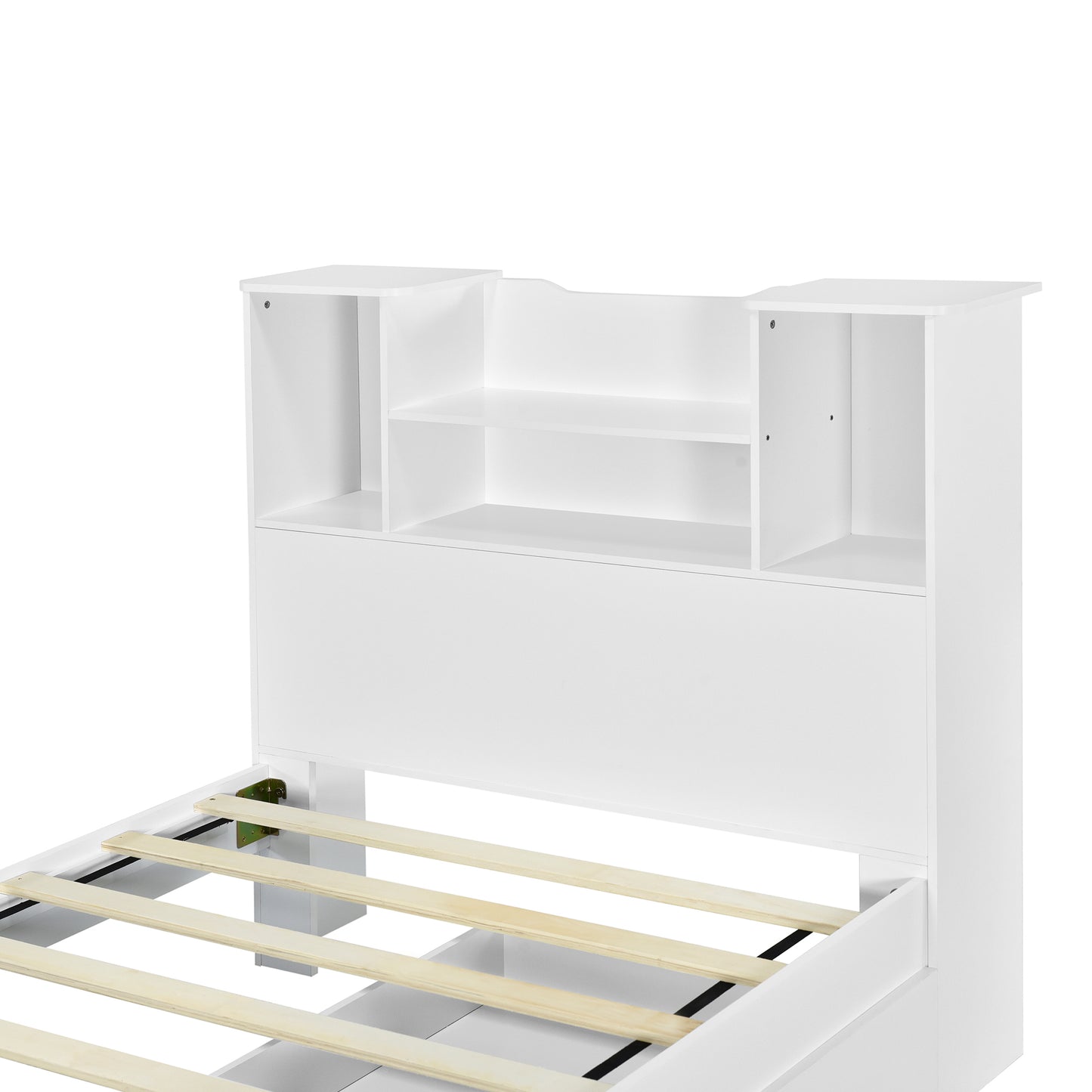 Taz Twin Size Platform Bed Frame with 4 Open Storage Shelves - White