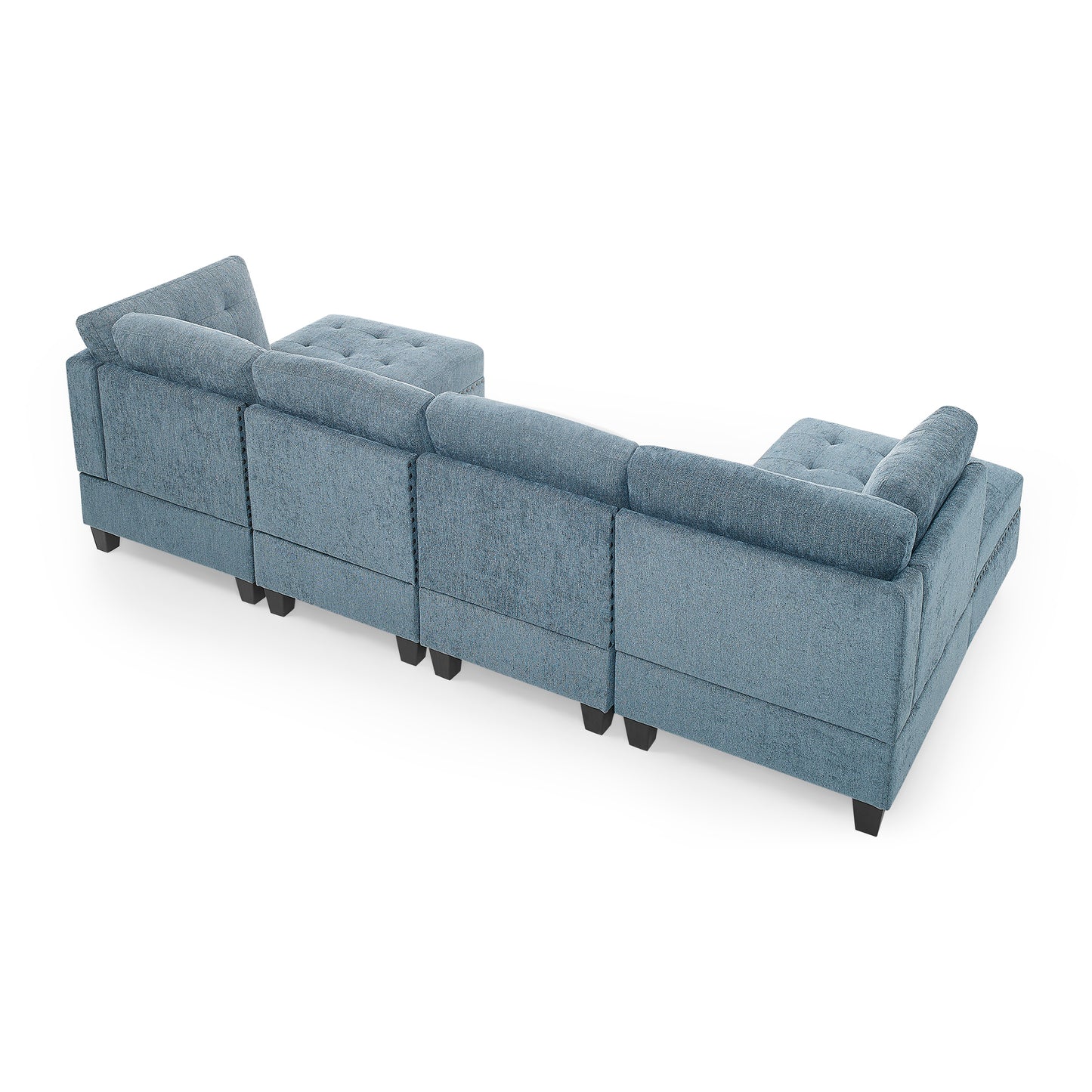 Molly Modular Sectional Sofa Two Single Chair ,Two Corner and Two Ottoman - Navy Blue