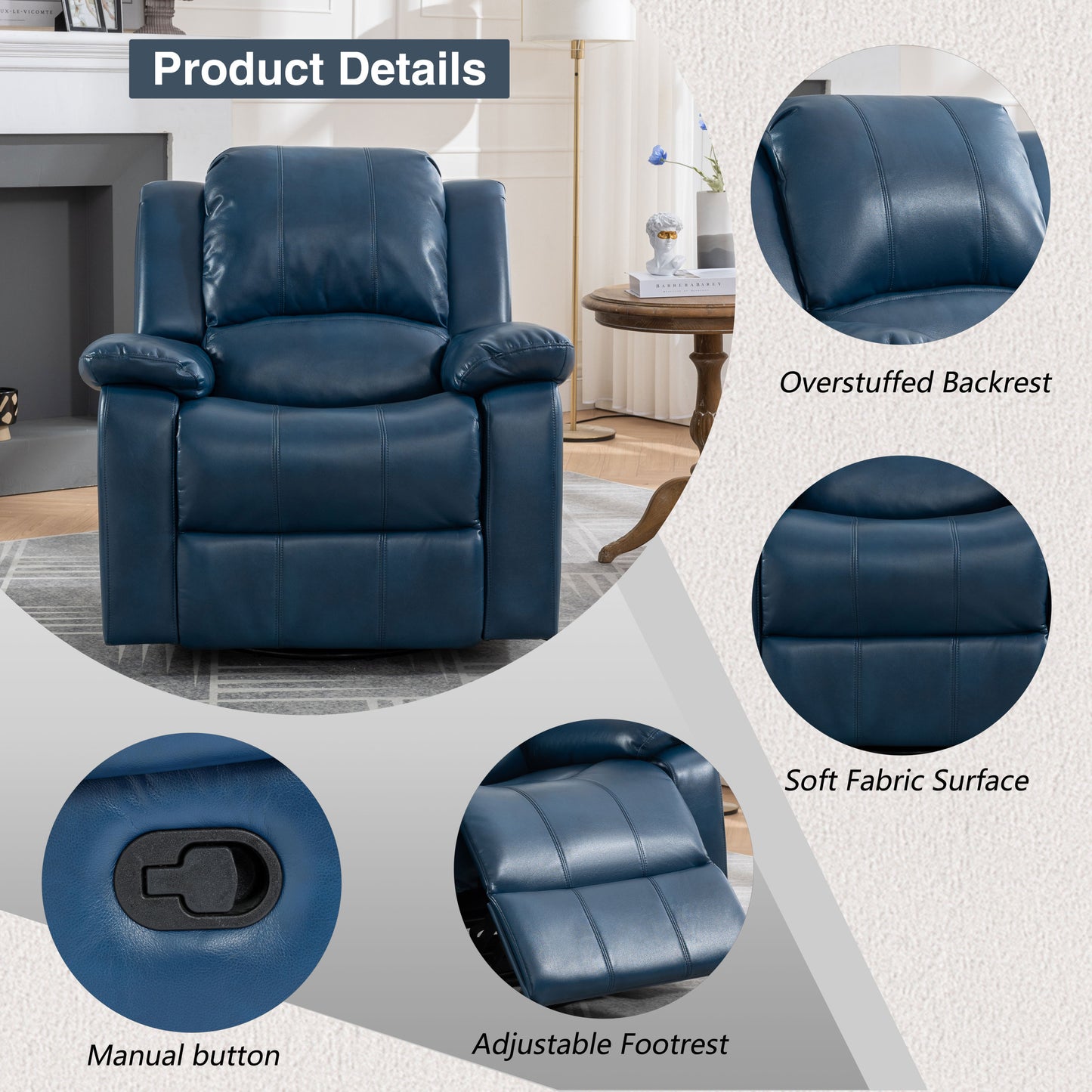 Lawson Swivel and Glider Recliner Chair - Navy Blue