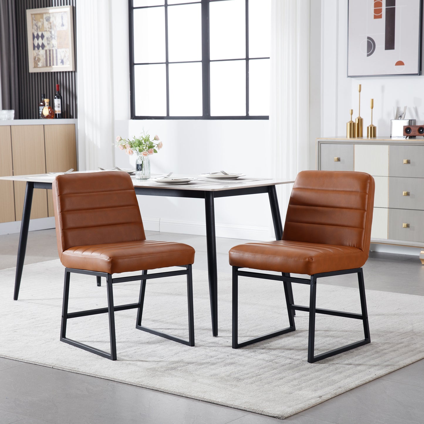 Bibi Dining Chairs with Metal Legs (Set of 2) - Brown