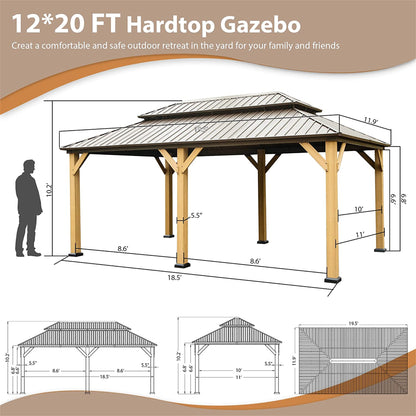 Shana 12 X 20 ft Hardtop Gazebo Outdoor Cedar Wood Frame  - Brown