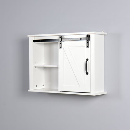 Casa Bathroom Wooden Storage Cabinet with a Barn Door - White