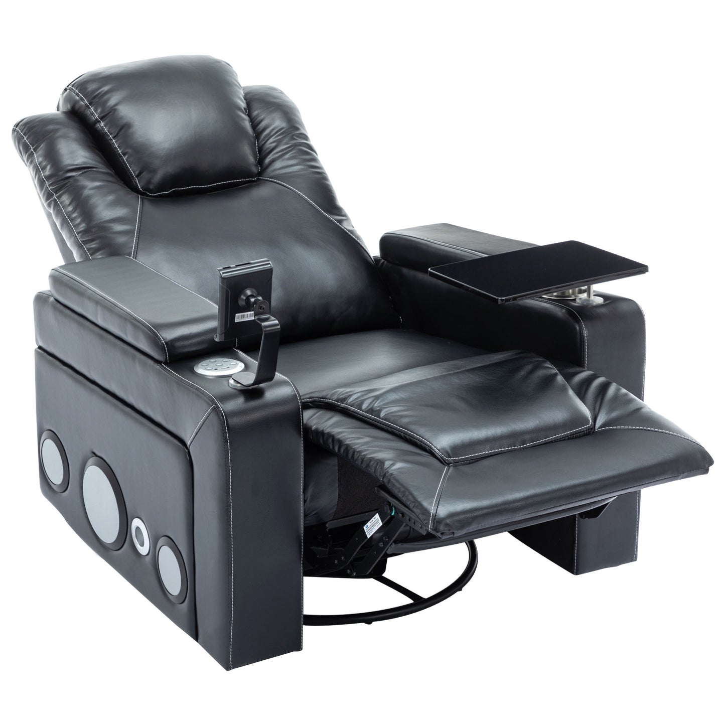 Otto PU Leather Power Recliner r with Surround Sound -Tray Table - Black