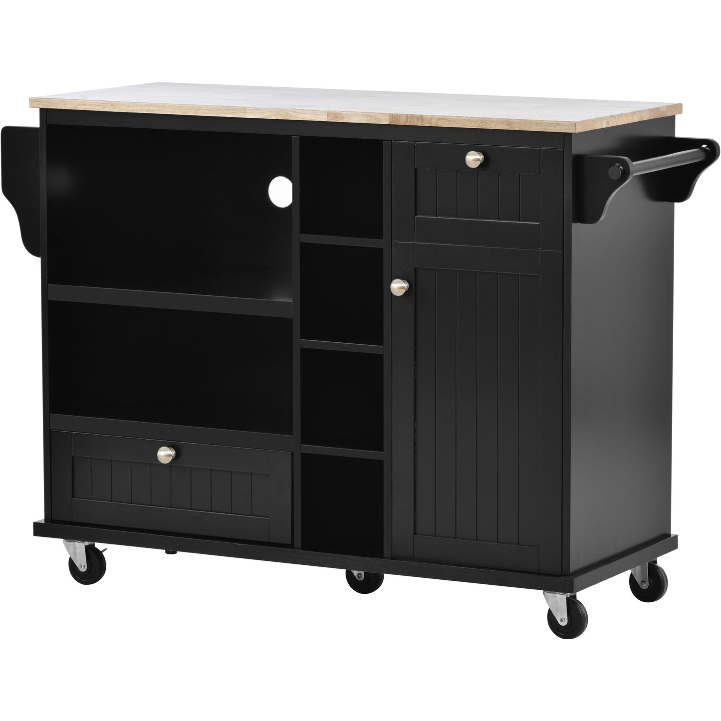 Retro Kitchen Island Cart with Storage Cabinet -Black