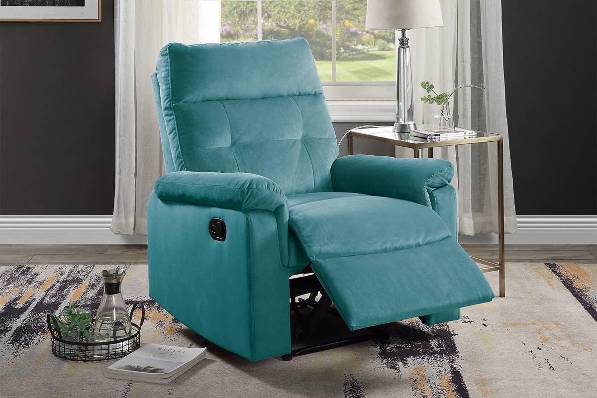 Lester Velvet Recliner Motion Recliner - Teal Blue