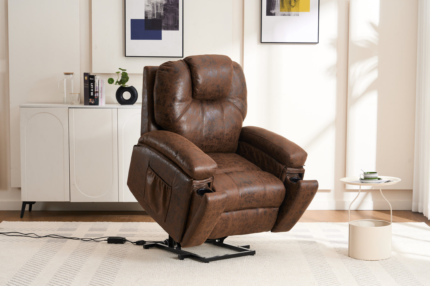 Rocha Power Lift Recliner Chair with Massage - Brown