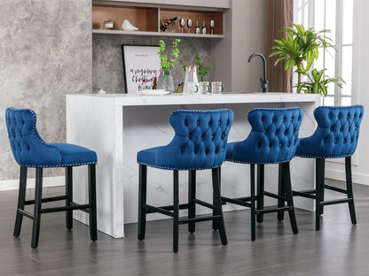 Velvet Wing-Back Barstools - Blue Set of 2