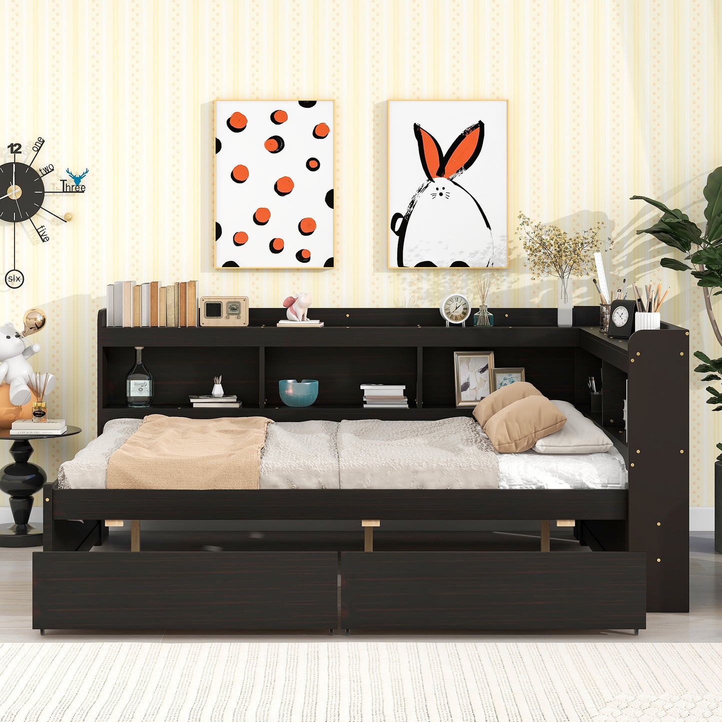 Parker Full Size Daybed with Bookcases -Drawers - Espresso