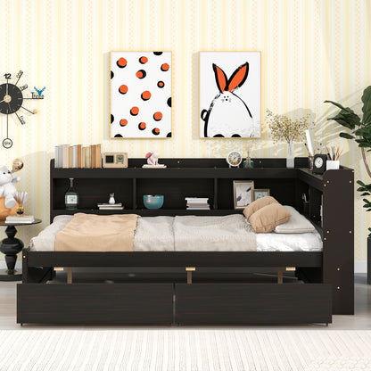 Parker Full Size Daybed with Bookcases -Drawers - Espresso