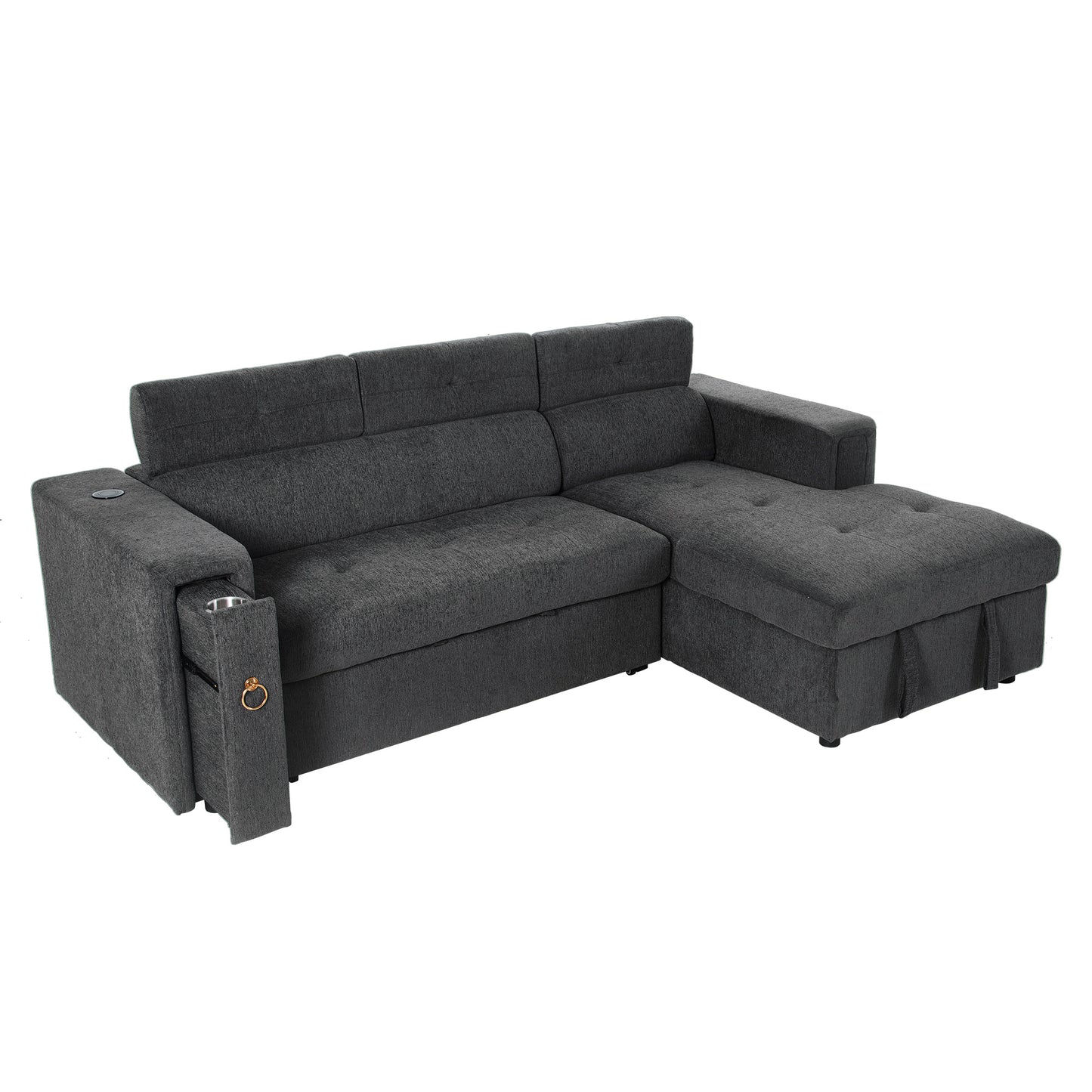 Tumic Pull-Out Sofa Bed L-Shape Sectional Sofa - Gray