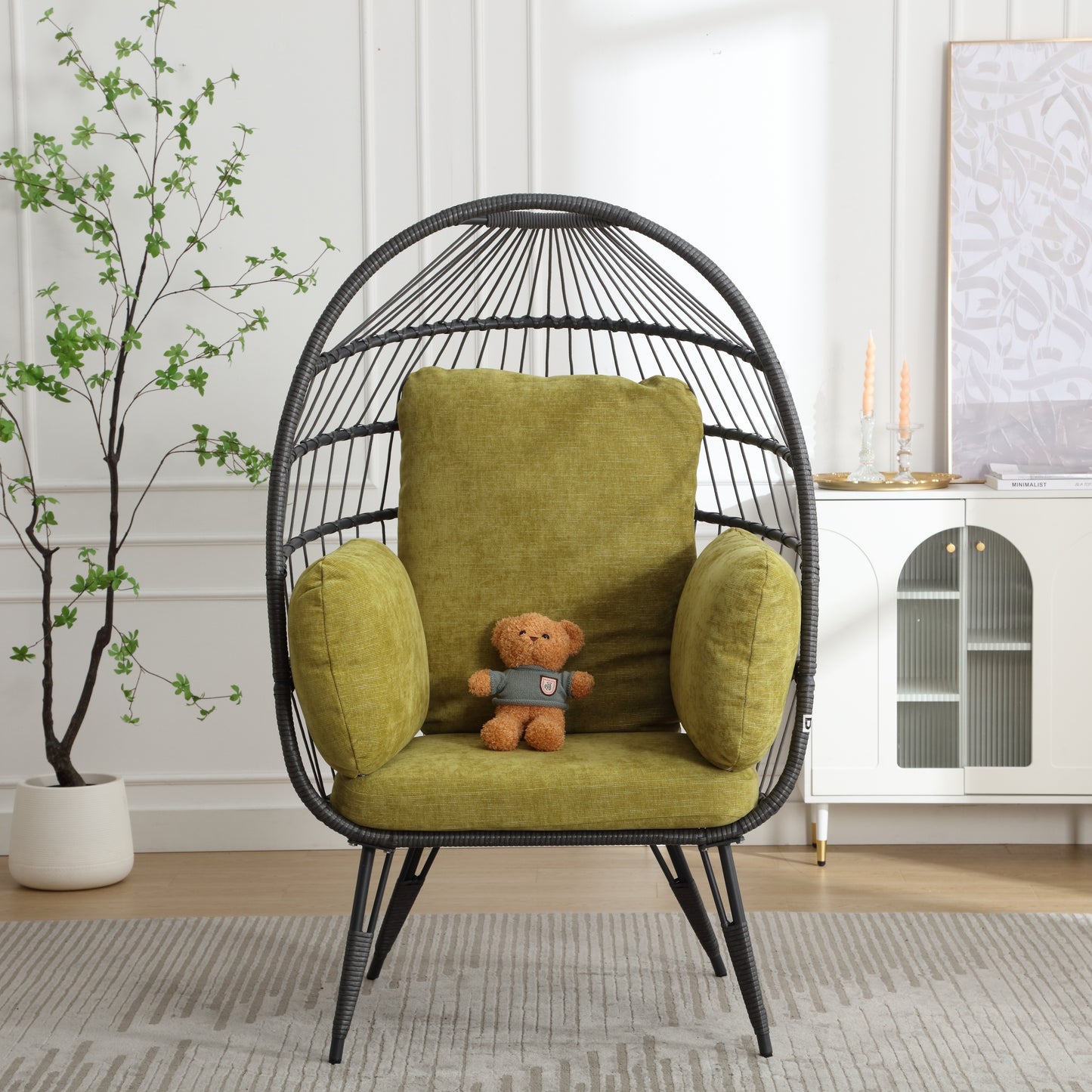 Mora Egg Wicker Outdoor Indoor Basket Chair - Olive Green