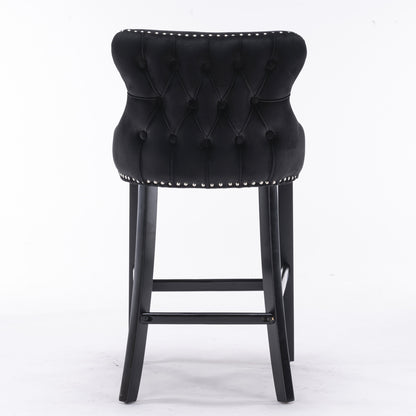 Velvet Wing-Back Barstools - Black Set of 2