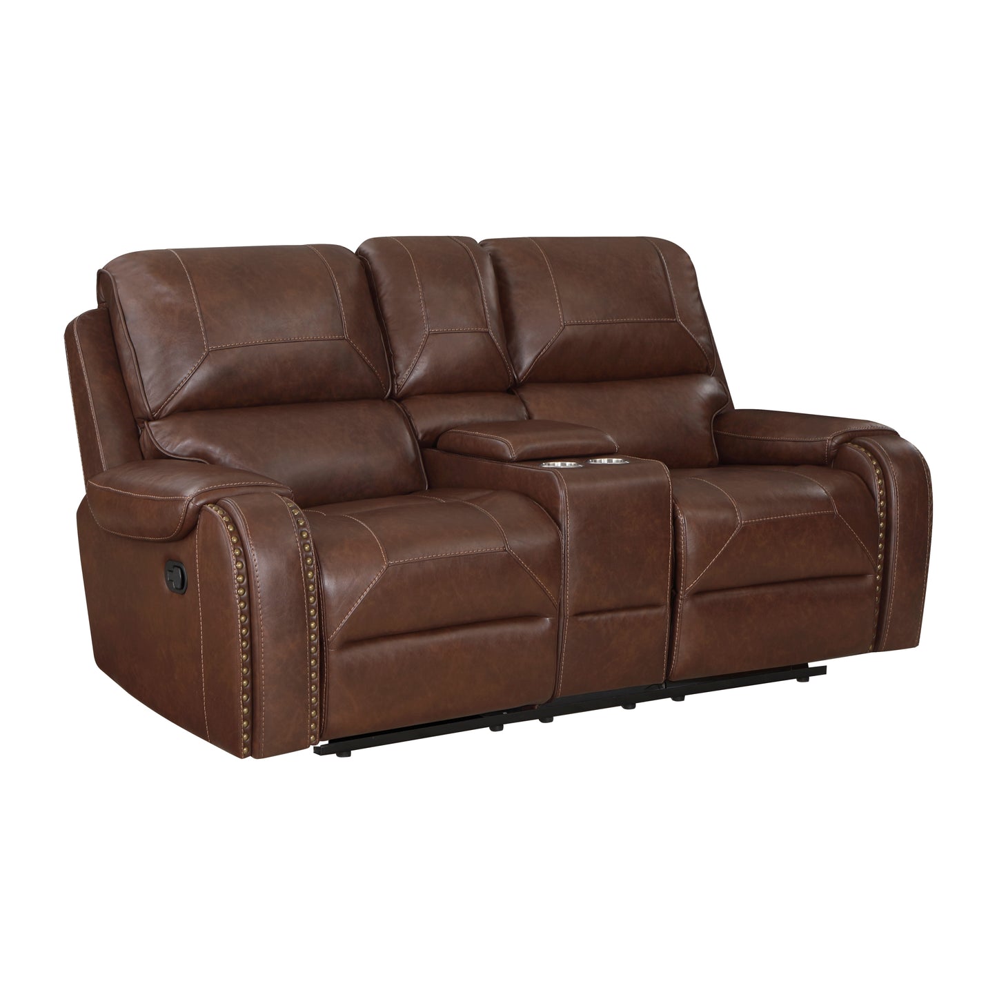 Hampton Double Glider Reclining Brown Love Seat with Center Console