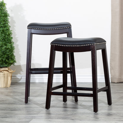 30" Bar Stool, Espresso Finish, Black Leather Seat