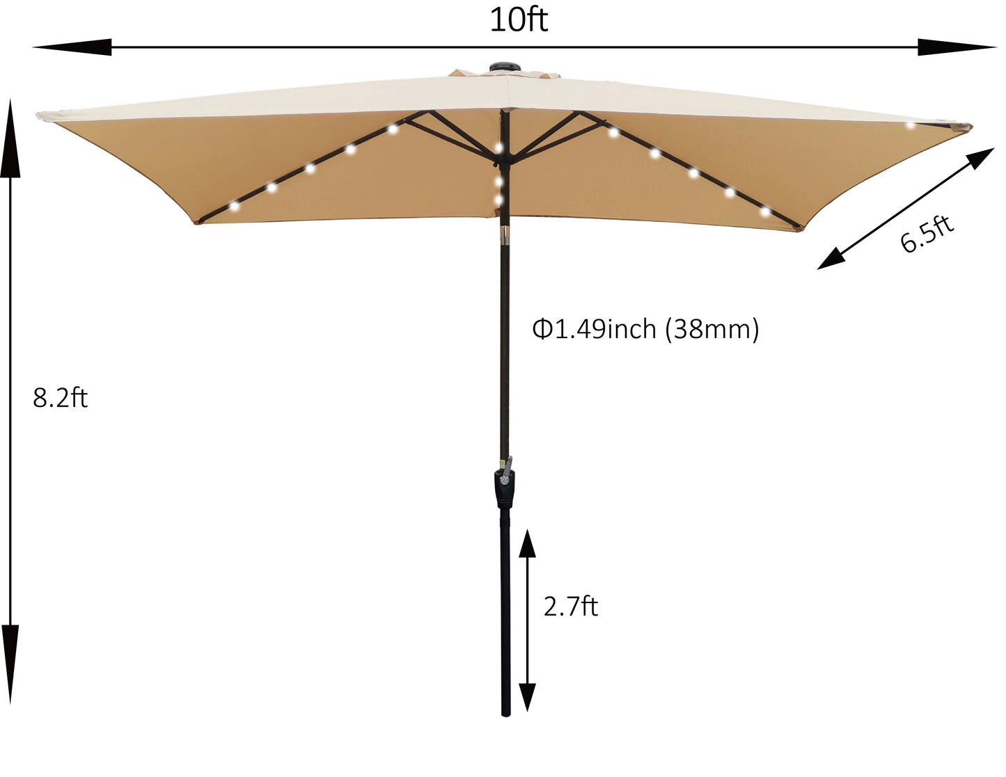 Joya 10 x 6.5 ft Patio Solar LED Umbrellas  with Crank - Tan