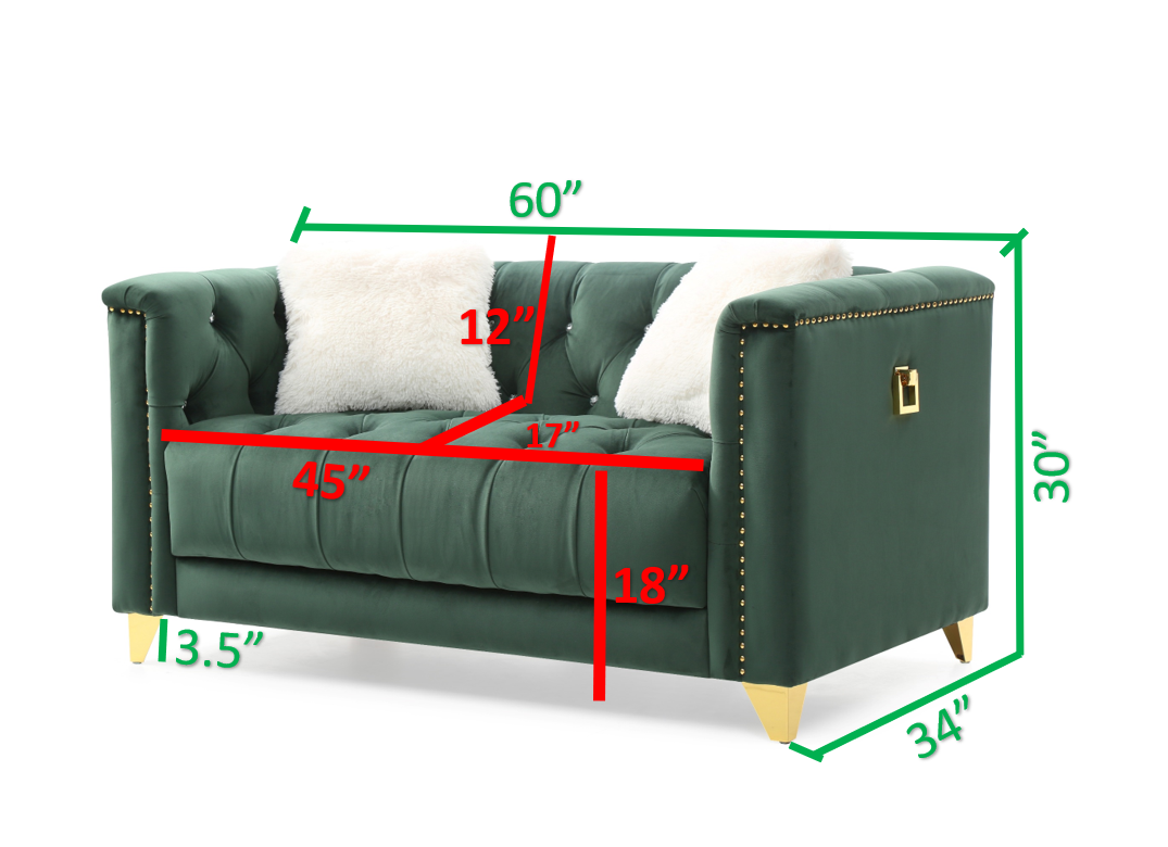 Dana Tufted Upholstery Velvet Loveseat - Green