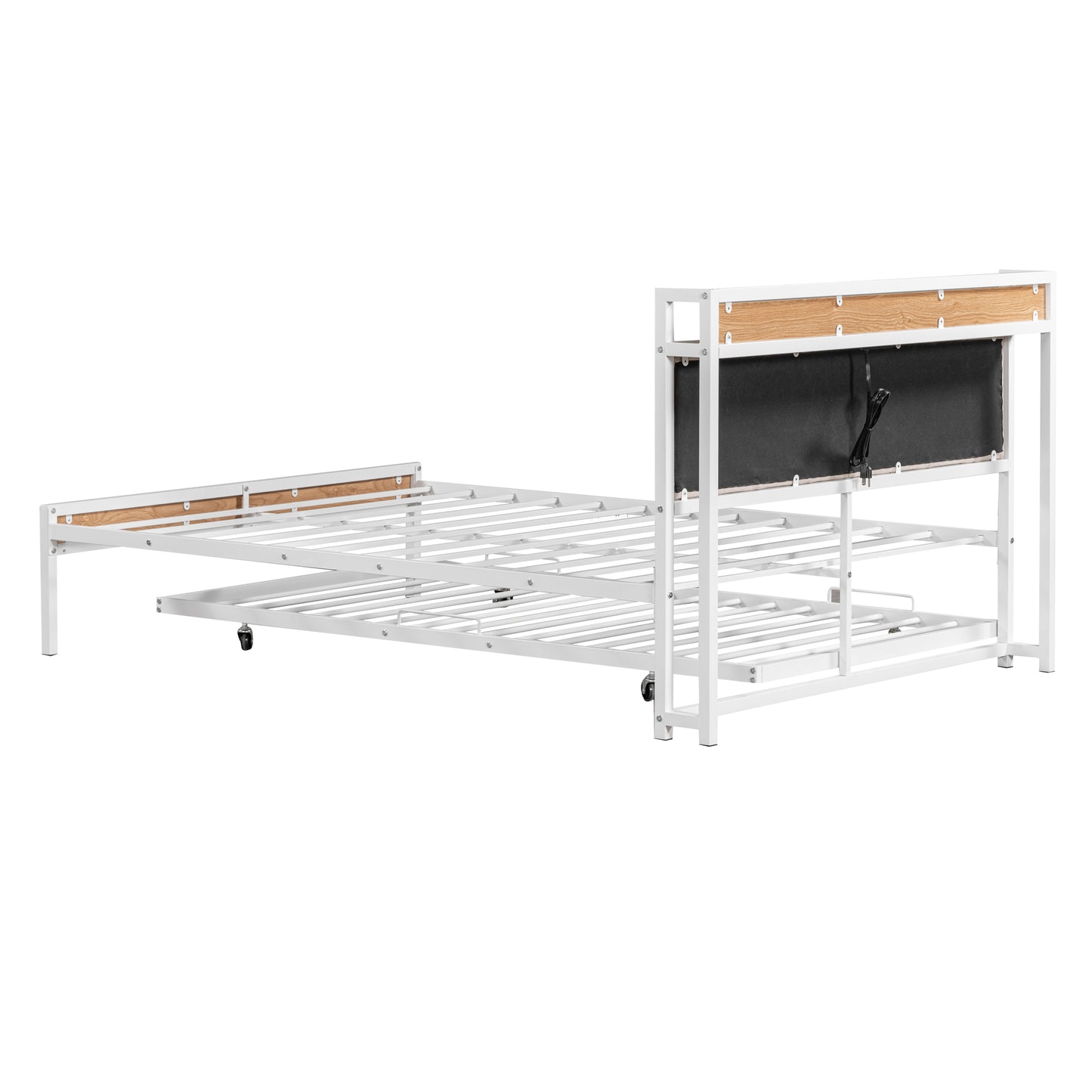 Quest Full Size Metal Platform Bed Frame with Trundle - White