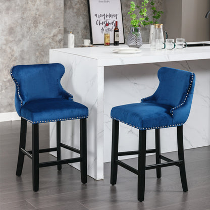 Velvet Wing-Back Barstools - Blue Set of 2