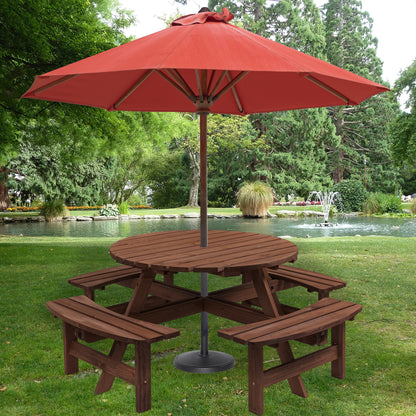 Nix 8-Person Circular Outdoor Wooden Picnic Table - Brown