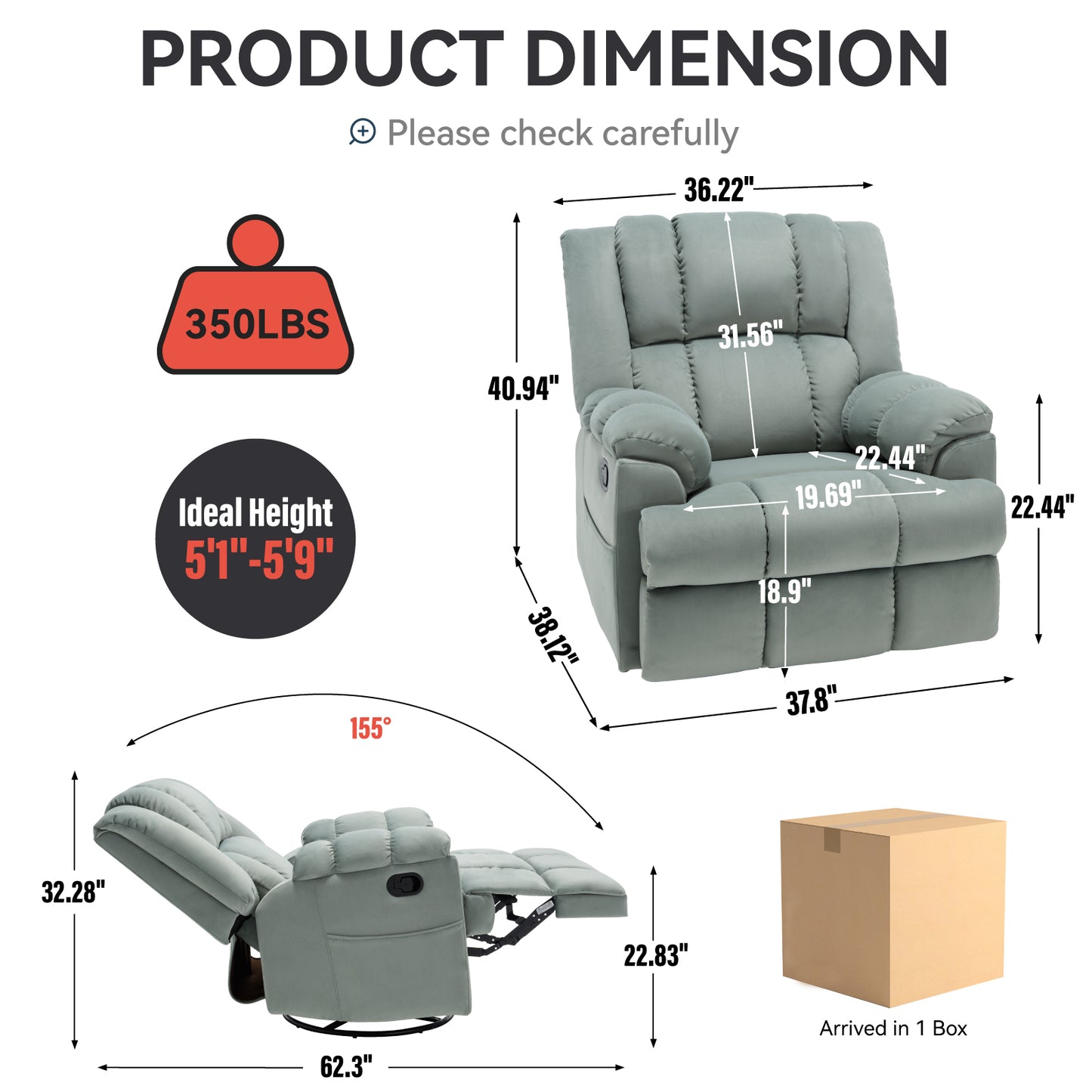 Nash Fabric Manual Recliner Chair - Green