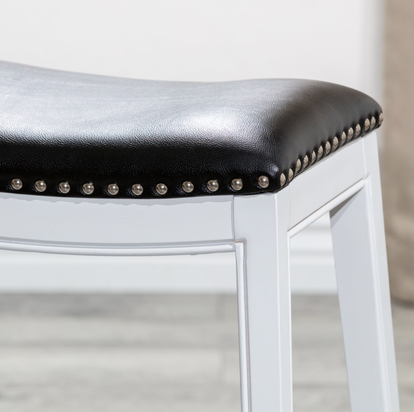 Viva Counter Stool, White Finish, Black Leather Seat