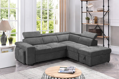 Henrik Sleeper Sectional Sofa with Storage Ottoman and 2 Stools - Light Gray