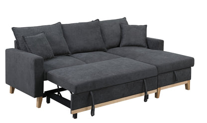 Colton Woven Reversible Sleeper Sectional Sofa with Storage Chaise - Dark Gray