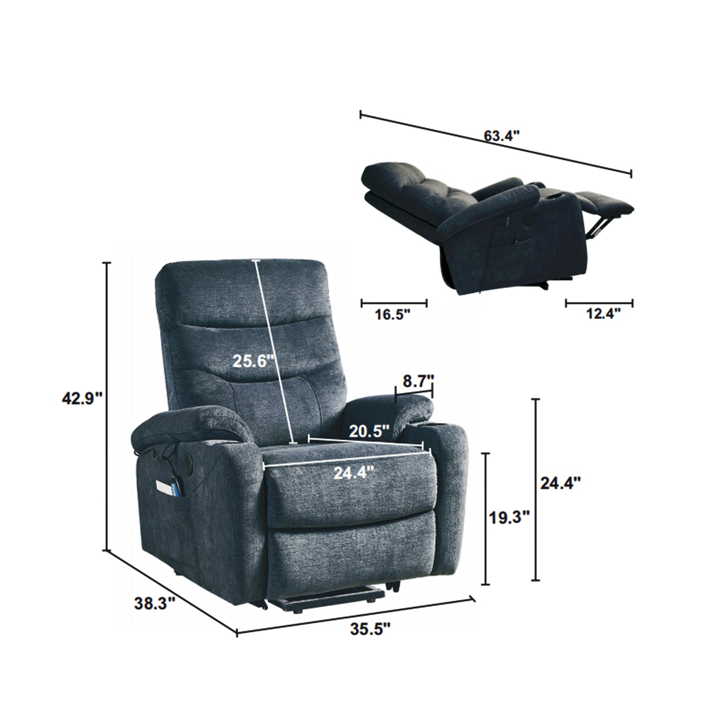 Trek Electric Power Lift Recliner Chair with Massage and Heat - Dark Brown