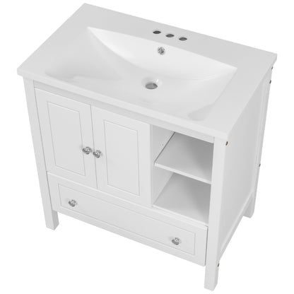 Wooden Bathroom Vanity with Ceramic Sink - White