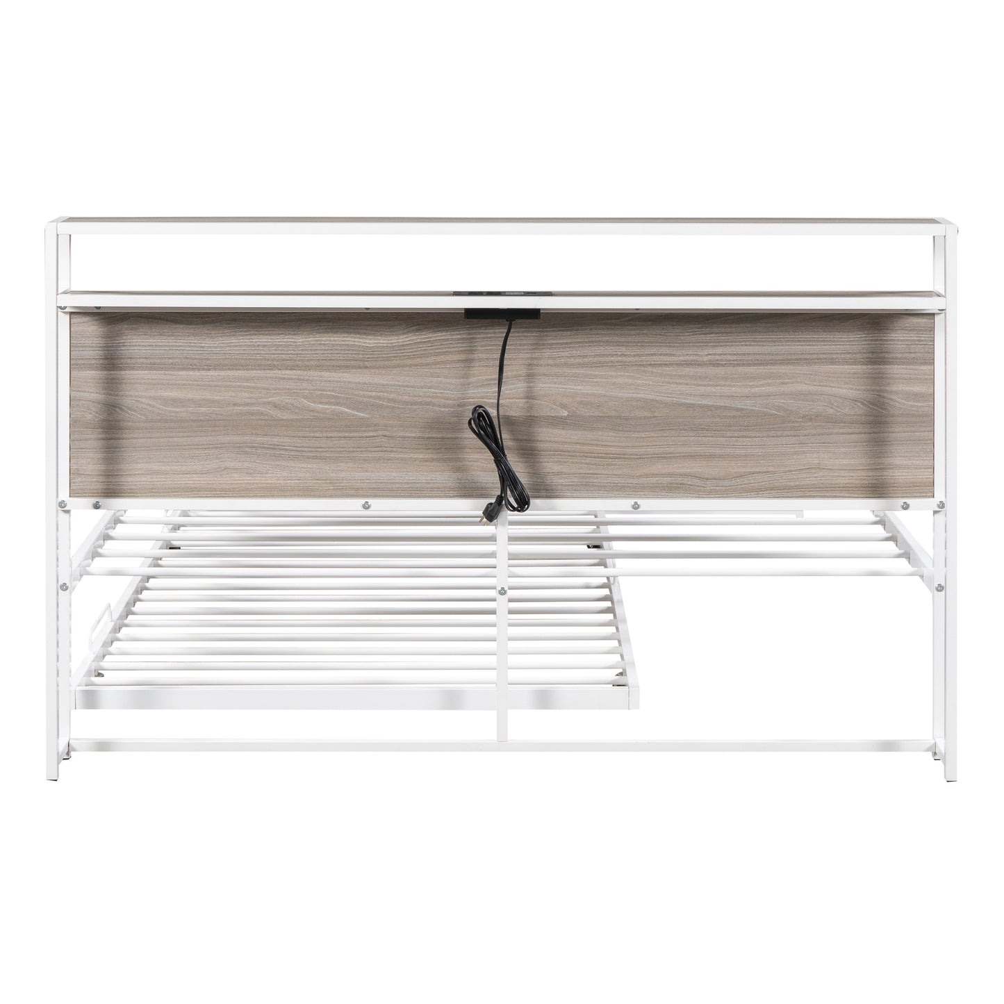 Draven Queen Size Metal Platform Bed Frame with Trundle - White