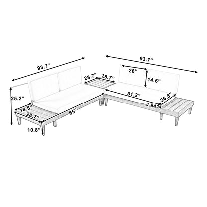 Torri 3 Pc Patio Solid Wood Sectional Sofa Set - Beige