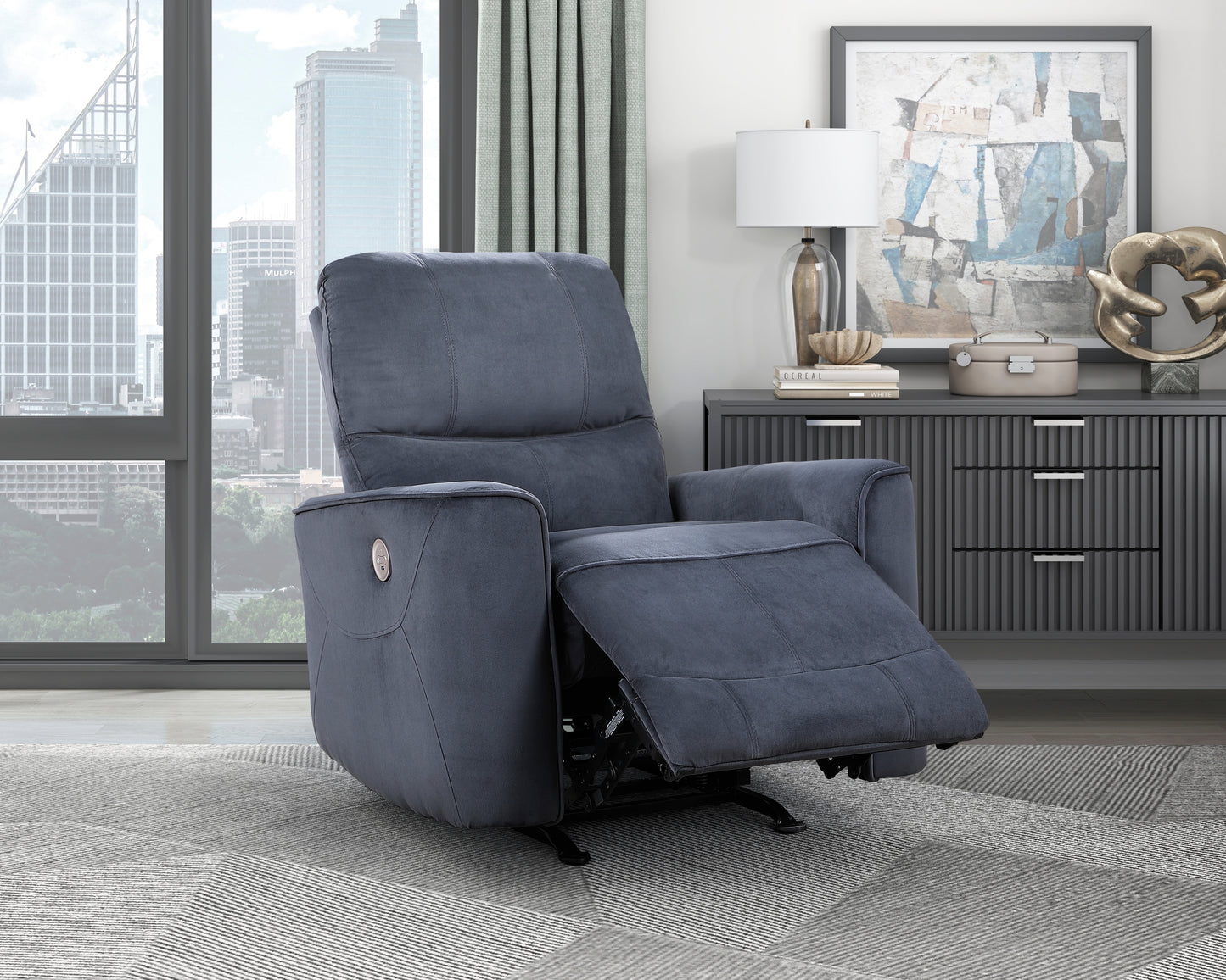 Amari Velvet Upholstery Reclining Chair - Dark Gray