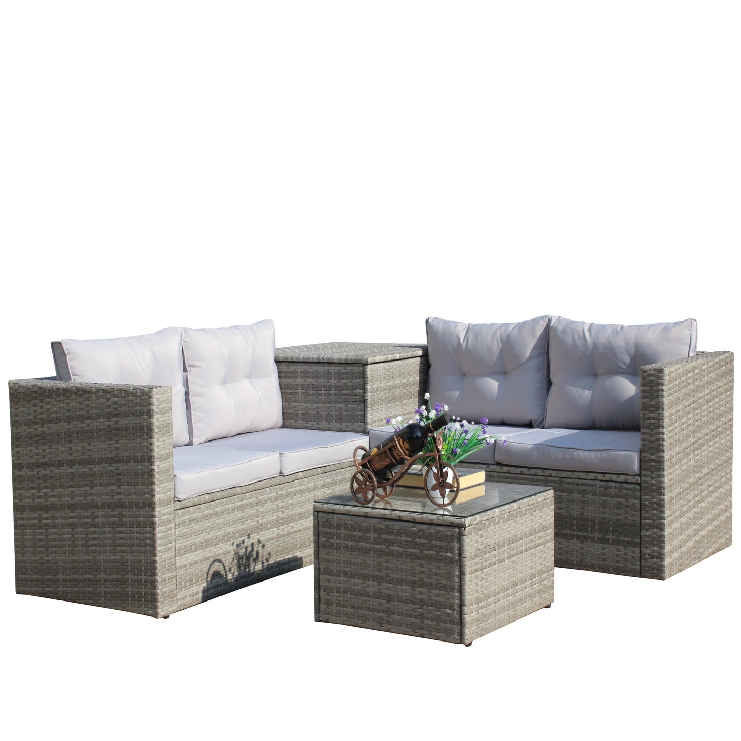 Ochoa 4 Pc Patio Sectional Wicker Rattan Sofa Set - Gray