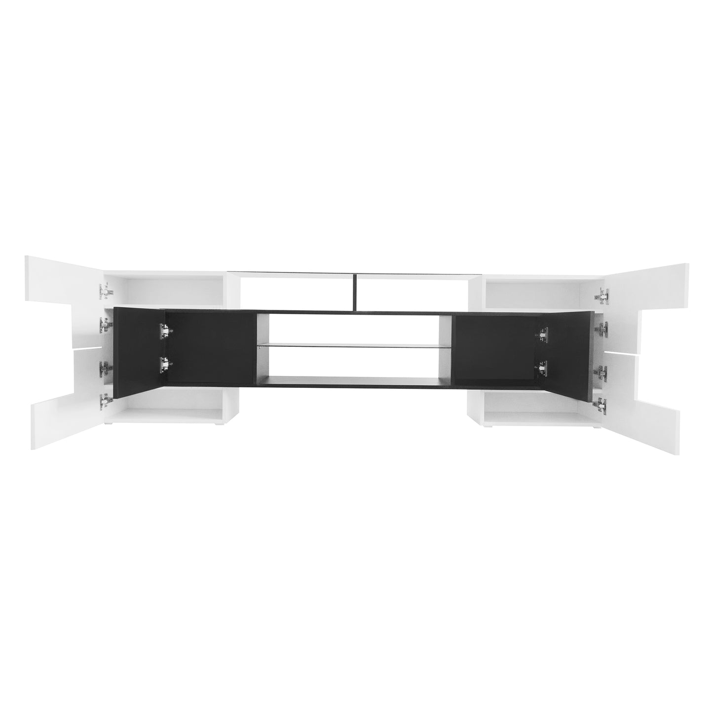 Trax TV Stand with 2 Illuminated Glass Shelves - White+Black